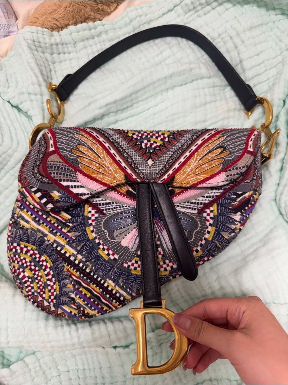 Authentic Dior Embroidered Butterfly Saddle Bag